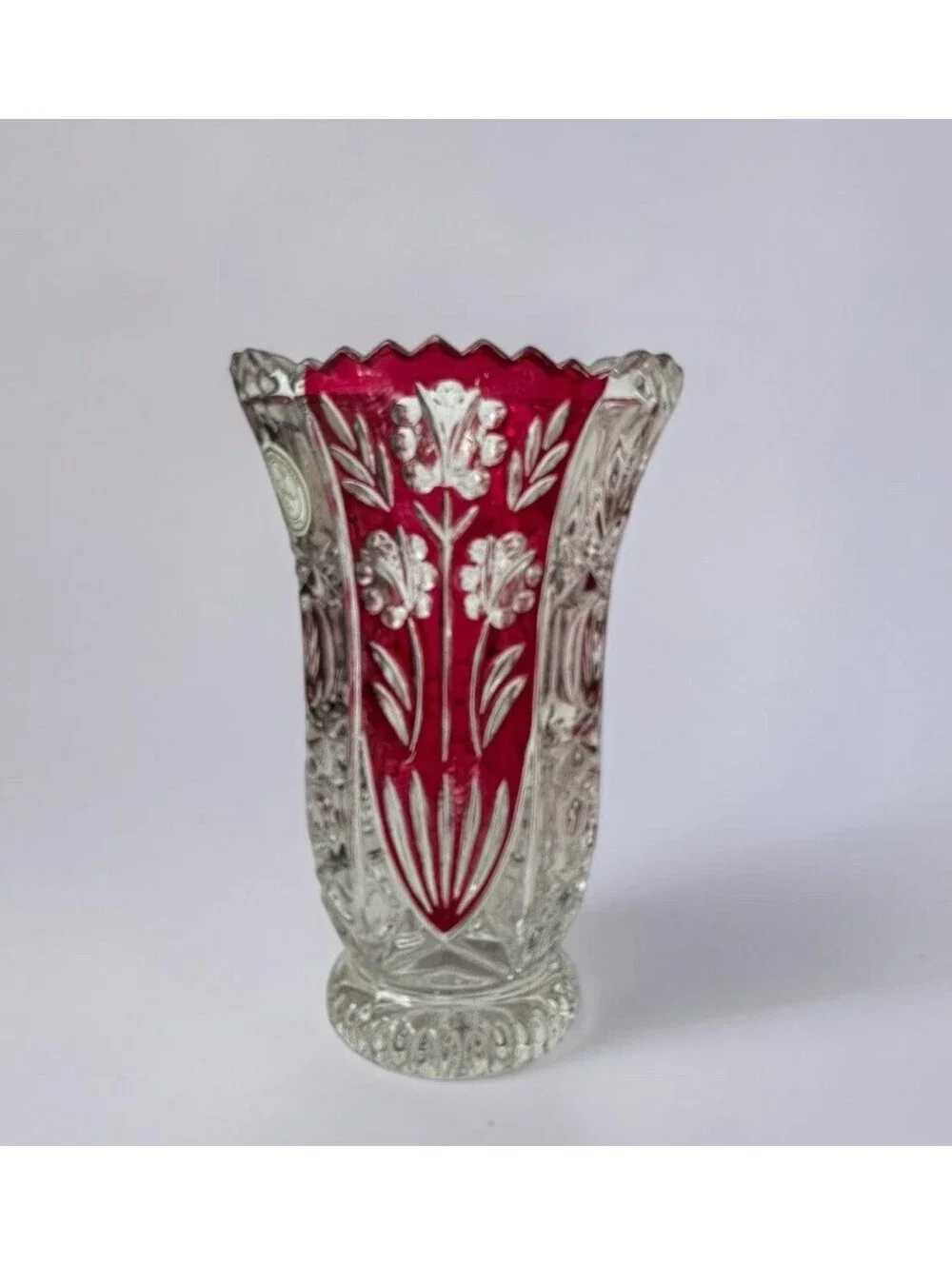 Vintage Anna Hutte Bleikristall Lead Crystal Ruby Red Vase Germany 6 1/4